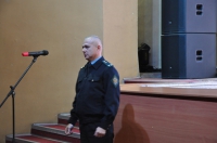 Выступление сотрудника 20-го учебного центра Пограничного управления ФСБ России по Амурской области А.Е. Гребенникова перед участниками акции